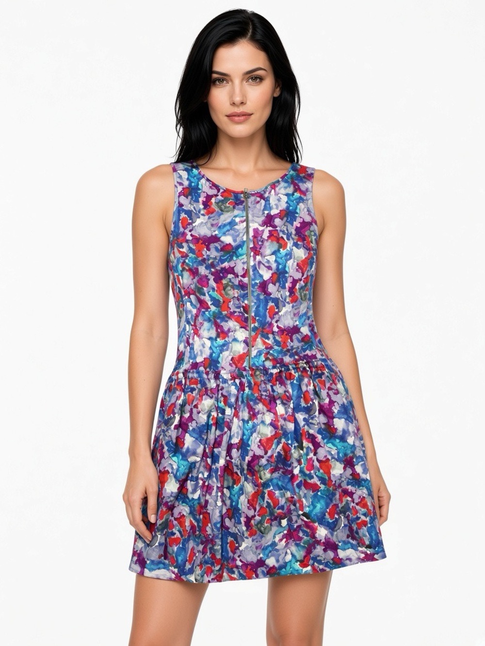 $425 Theory Silk Dress Colorful Splash Contemporary Size 4-6